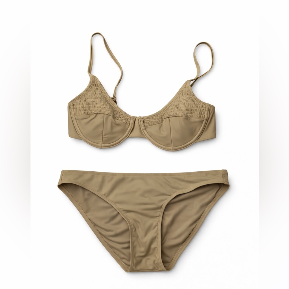 Olive Green Bikini Set | Underwire Top + Full Coverage Bottoms | Size medium​
